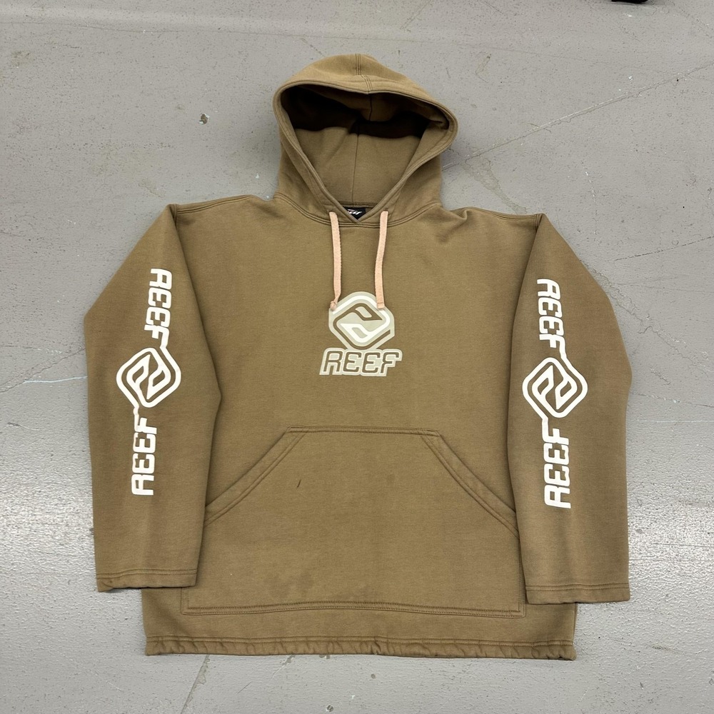 Reef Hoodie Mens Medium Brown Fleece Pullover Sweatshirt Logo Graphic Surf